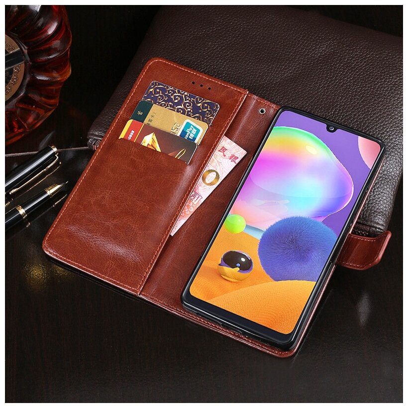 Чехол-книжка MyPads для Samsung Galaxy A31 SM-A315 (2020) из качественной импортной кожи с подставкой застежкой и визитницей коричневый
