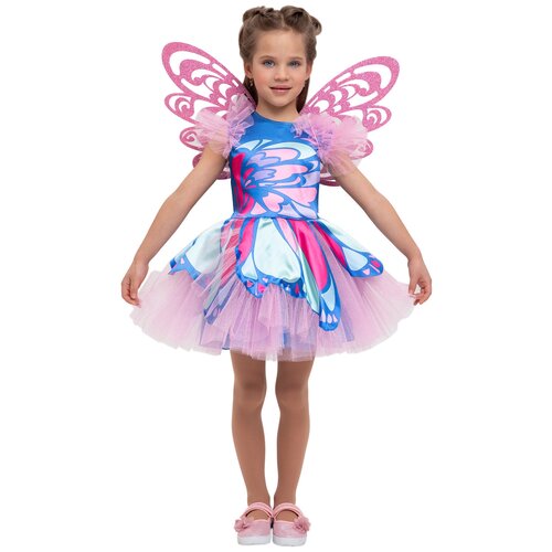 Карнавальный костюм детский для девочки Фея Винкс Стелла Winx Club в комплекте с крыльями на рост 104-110