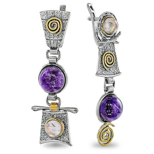 Серьги из серебра SADAF 925 пробы с аметистом и розовым кварцем О-1132амкв