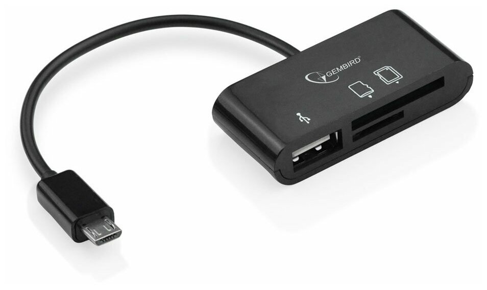 Кабель USB 2.0 OTG Gembird с картридером для тел/планшетов UHB-OTG-01 USBAF MicroSD SD/MicroBM 0.12м блистер