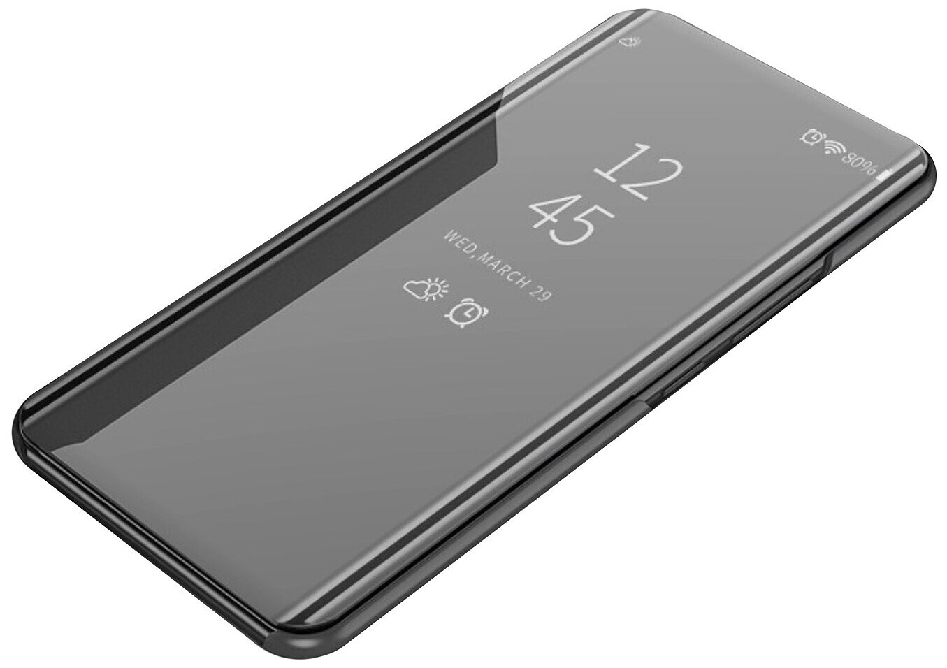 Чехол-книжка Чехол. ру для Samsung Galaxy J4 (2018) с дизайном Clear View Cover с полупрозрачной пластиковой крышкой с зеркальной поверхностью черный