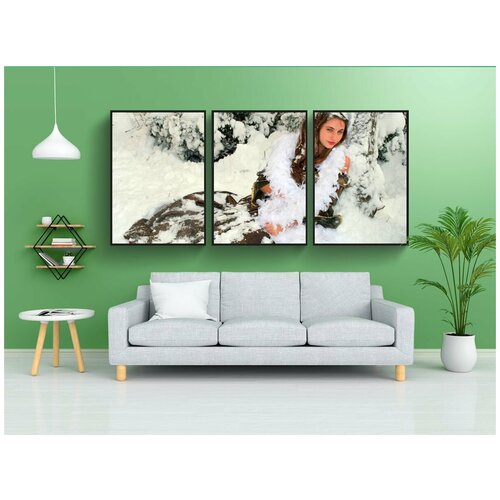 фото Набор модулных постеров для интерьера "лицо, снег, зима" 60x90 см. в тубусе, без рамки lotsprints