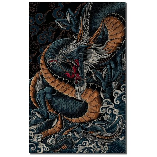 Картина интерьерная на рельефной доске, рисунок Японский Дракон Китайский Дракон - 6613 В