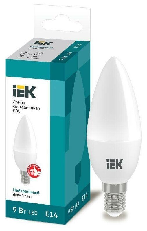 IEK Лампа светодиодная ECO C35 9Вт свеча 4000К E14 230В IEK LLE-C35-9-230-40-E14