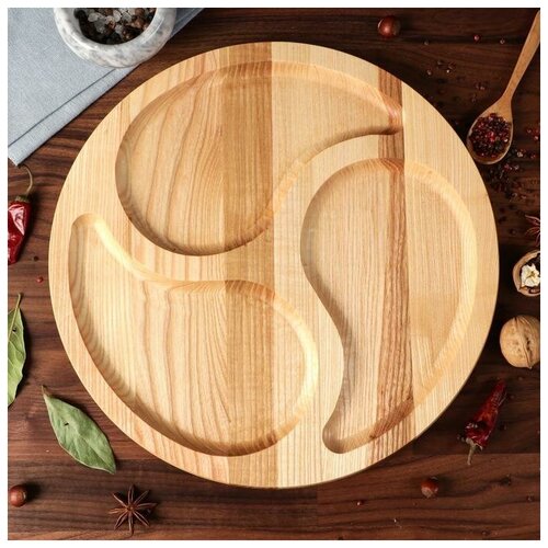 фото Тарелка-доска для закусок и нарезки "бир", d-35 см, массив ясеня mikimarket
