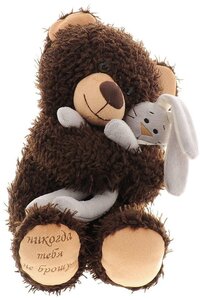 Мягкая игрушка Fancy Медвежонок Чиба с зайцем, 28 см, коричневый