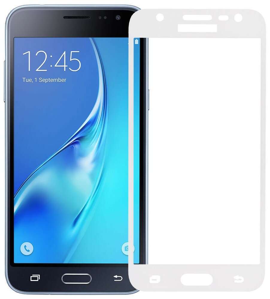 Защитное стекло / бронестекло для Samsung Galaxy J3 (2016) SM-J320F/DS полное покрытие 2D белое