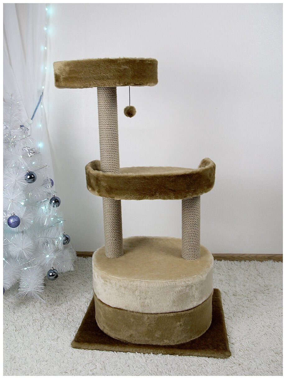 Когтеточка (игровой комплекс) YUGA для кошек с домиком, с лежанкой, с игрушкой 56х41х103см, бежевый-коричневый - фотография № 5