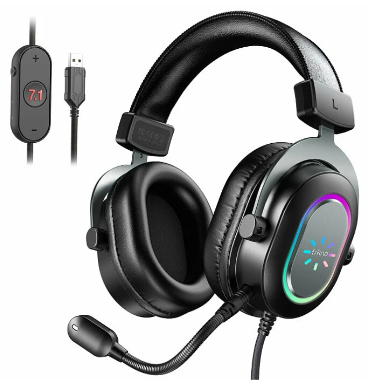 Игровая компьютерная гарнитура Fifine H6 Gaming Headsets с RGB подсветкой (Graphite) / объемный звук 7.1