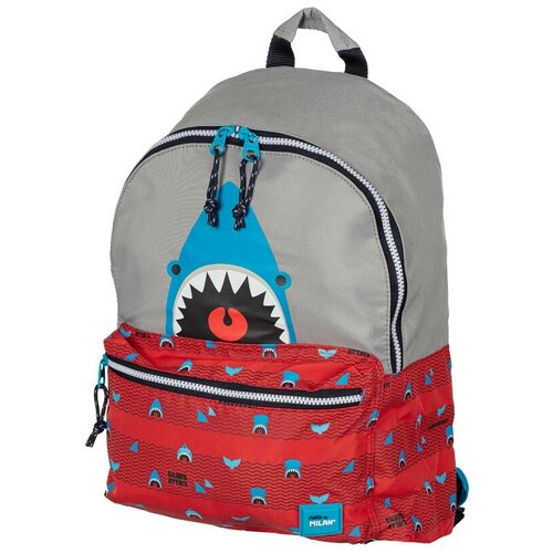 фото Рюкзак школьный milan shark attack красно-серый, 41х30х18 см,624605srt