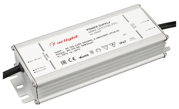 Блок питания ARPV-UH12100-PFC (12V, 8.0A, 96W) (Arlight, IP67 Металл, 7 лет)