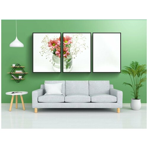 фото Набор модулных постеров для интерьера "розовый, цветы, чаша" 60x90 см. в тубусе, без рамки lotsprints