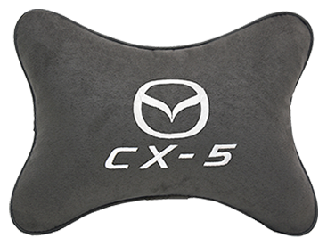 Автомобильная подушка на подголовник алькантара D.Grey c логотипом автомобиля MAZDA CX-5