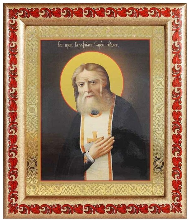 Преподобный Серафим Саровский, икона в рамке с узором 19*22,5 см