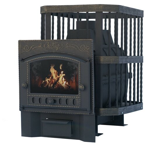 Чугунная банная печь НМК Сибирь-24 с каминной топочной дверцей (545х545 мм)