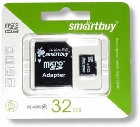 micro SDHC карта памяти Smartbuy 32GB Class 10 (с адаптером SD)LE (SB32GBSDCL10-01LE)