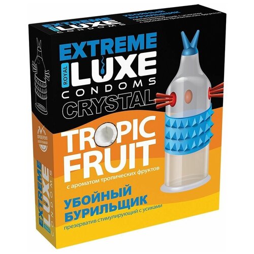 Стимулирующий презерватив Убойный бурильщик с ароматом тропических фруктов - 1 шт. (Цвет: прозрачный)