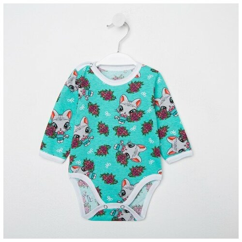 Боди детское, цвет мята/кошечки, рост 74 см