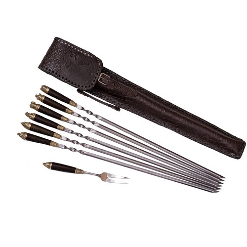 Шампура с деревянной ручкой «Звери-Венге» - Подарочный набор шампуров с чехлом