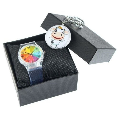фото Подарочный набор 2 в 1 "бычок": наручные часы d=3.5 см. брелок 5269903 зимнее волшебство