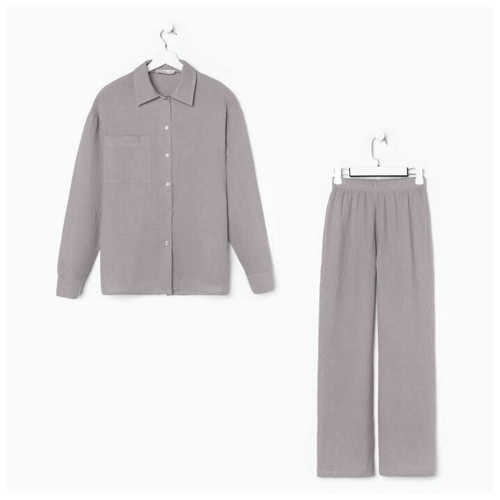 Пижама Kaftan, рубашка, брюки, размер 40, серый - фотография № 10
