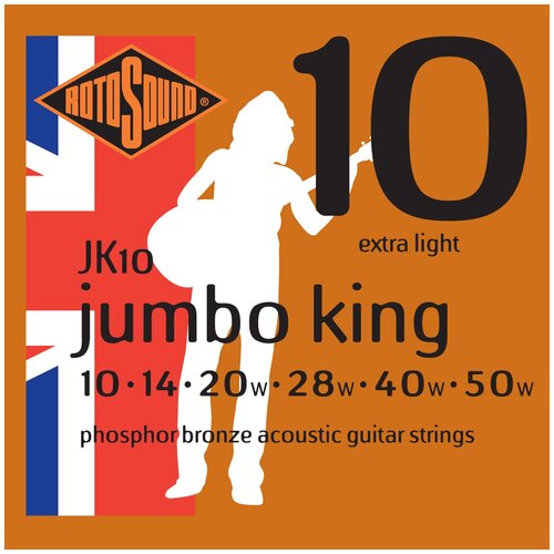 ROTOSOUND JK10 STRINGS PHOSPHOR BRONZE струны для акустической гитары, покрытие - фосфорированная бронза, 10-50 sit strings gl1048 струны для акустической гитары 10 48
