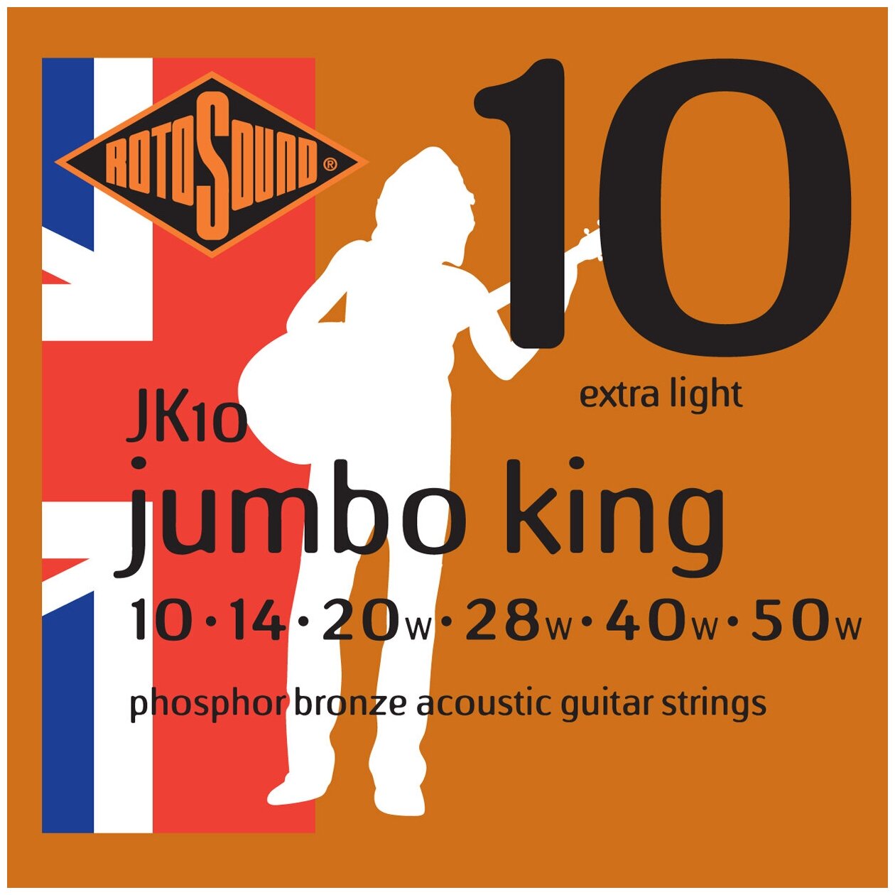 ROTOSOUND JK10 STRINGS PHOSPHOR BRONZE струны для акустической гитары покрытие - фосфорированная бронза 10-50