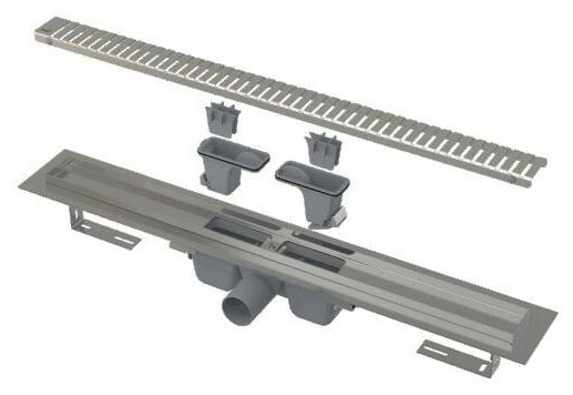 Лоток душевой с гидрозатвором+механический сухой затвор Дн 50 650х60мм решетка нержавеющая сталь, глянец горизонтальный выпуск Alca Plast APZ1SMART-LINE-650