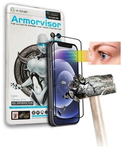 Фото Защитная противоударная бронепленка с черной рамкой для iPhone 12 Mini X-ONE Armorvisor 7H Coverage 4-го поколения с фильтрацией УФ излучения