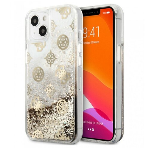 фото Чехол cg mobile guess liquid glitter peony для iphone 13, цвет золотой (guhcp13mlgpego)