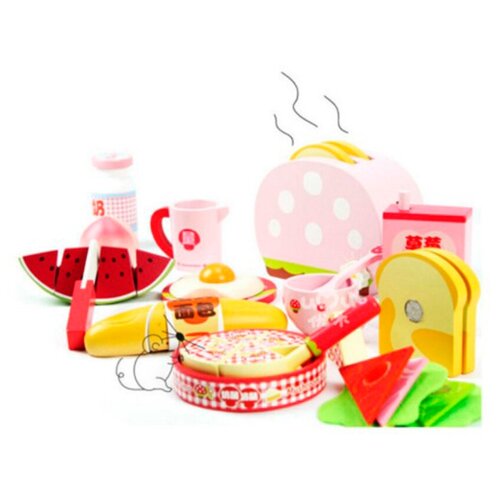 Деревянный детский набор посуды и еды для завтрака Время завтрака сюжетно ролевая игра djeco маленький завтрак