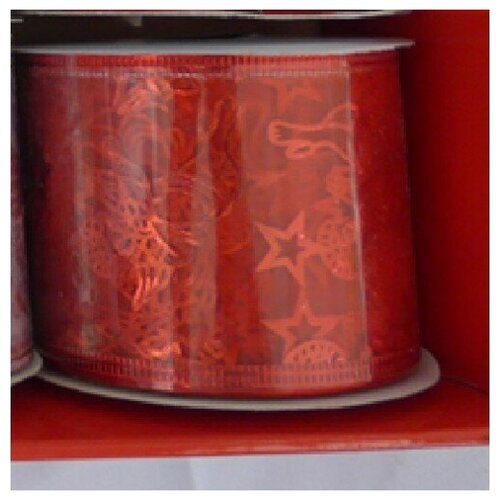 фото Лента декоративная феникс-презент красные звезды из полиэстера на картонной катушке 270х6,3 см