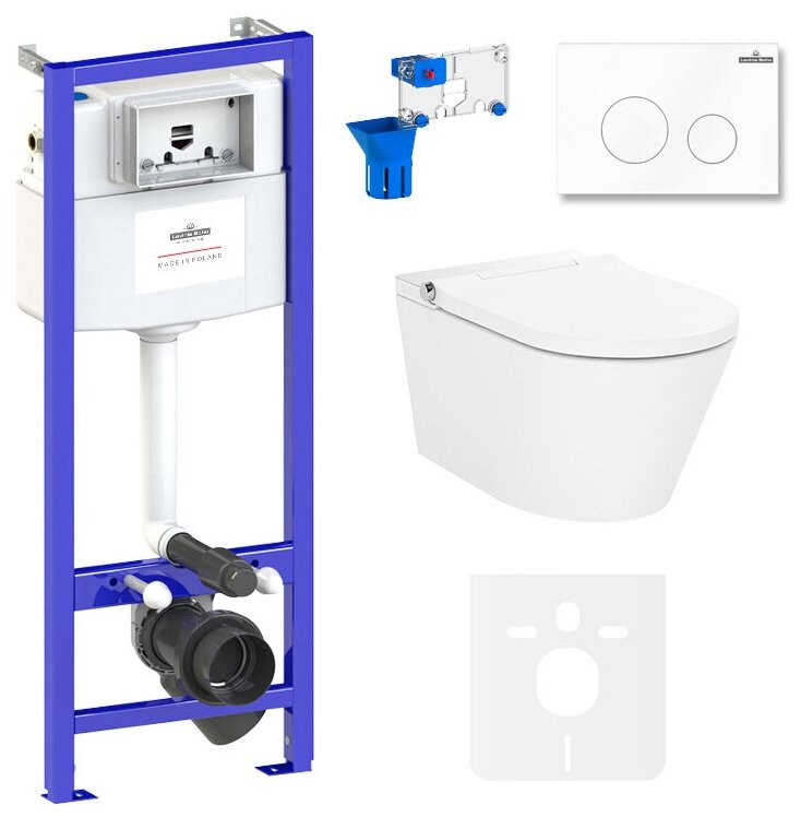 Умный комплект 7 в 1 Lavinia Boho Smart V-Clean 87561150, электронная крышка-биде, пульт ДУ, инсталляция, клавиша смыва, шумоизоляция, диспенсер