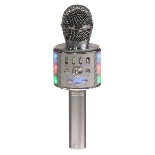 Luazon Home Микрофон для караоке LuazON LZZ-70, 5 Вт, 1800 мАч, коррекция голоса, подсветка, серебристый