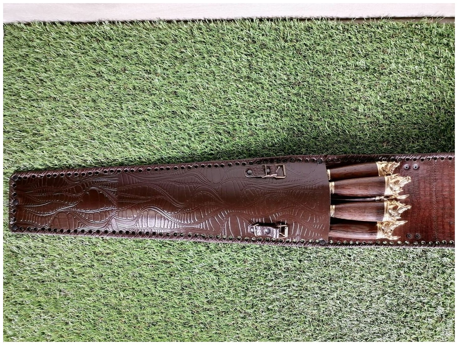 Набор шампуров Бык объёмная рукоять в коричневом чехле с выжиганием - фотография № 2