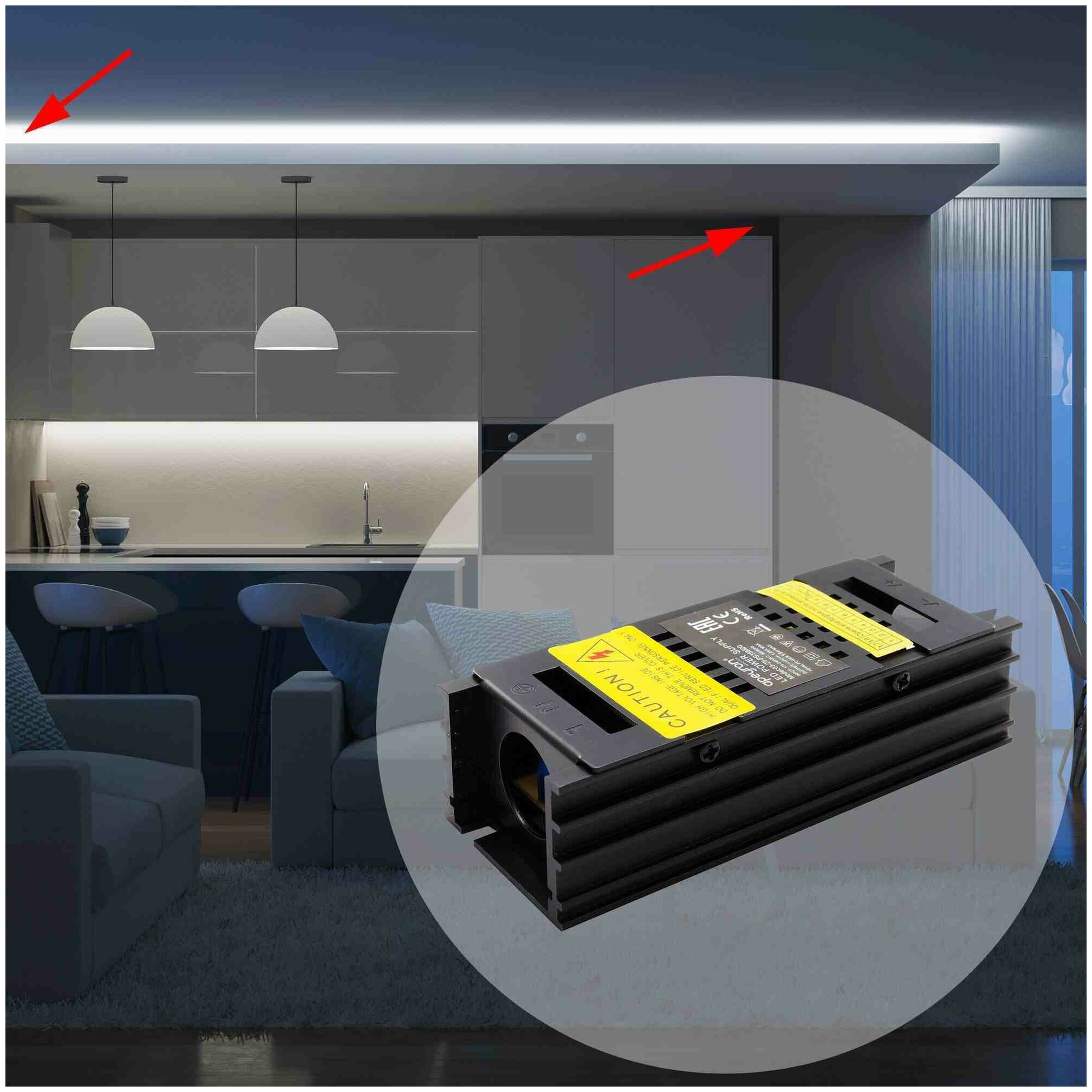 Блок питания в алюминиевом корпусе с напряжением 12В и степенью защиты IP20 для светильника светодиодной ленты или LED лампы / Универсальный адаптер питания для светодиодного освещения 15Вт, AC 85-265В, 1.25А, БП с защитой от перегрузки, 03-25-1
