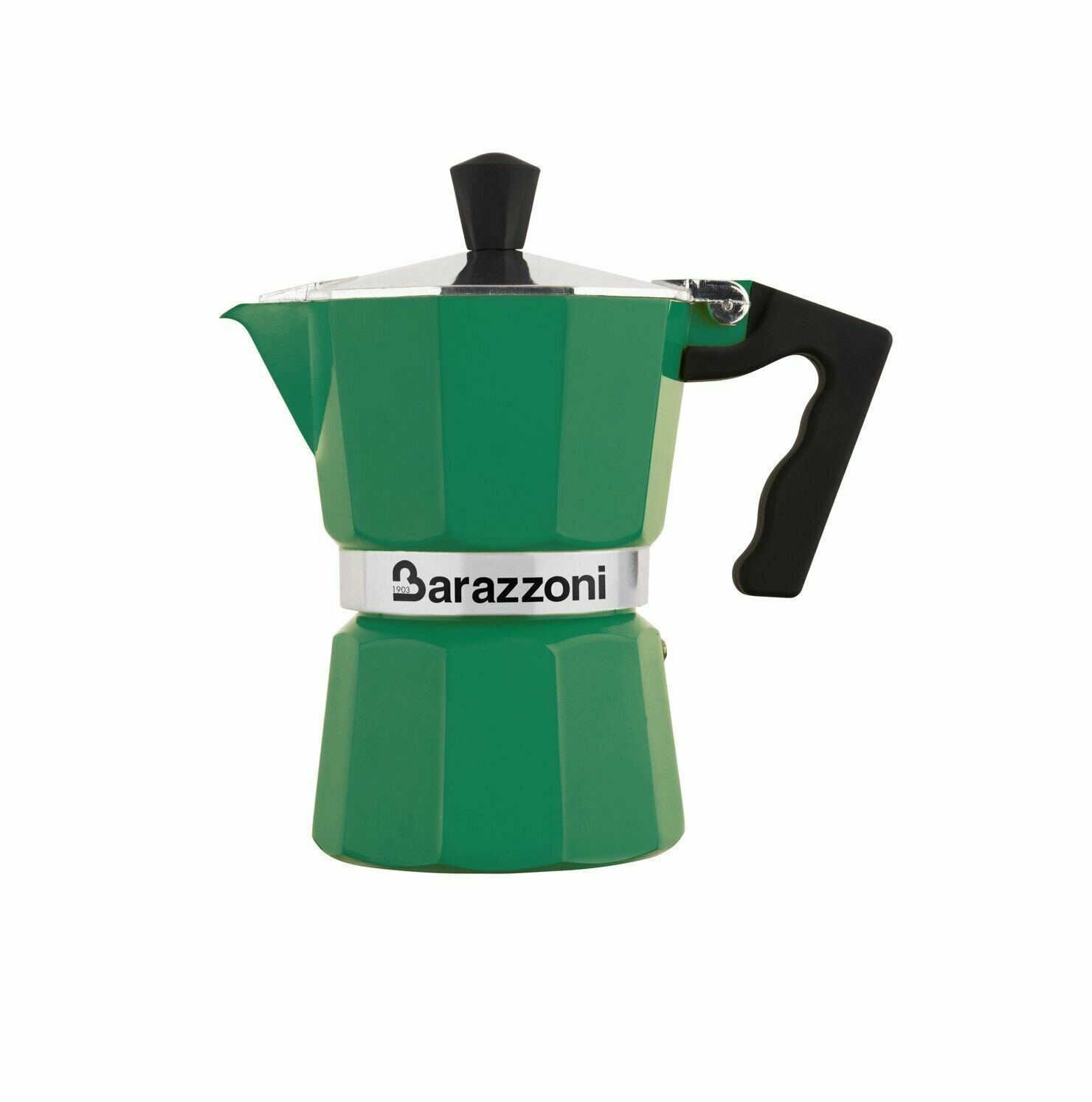 Гейзерная кофеварка на 3 чашки Barazzoni La Caffettiera Alluminium Green, 16 см, алюминий, бакелит, цвет зеленый