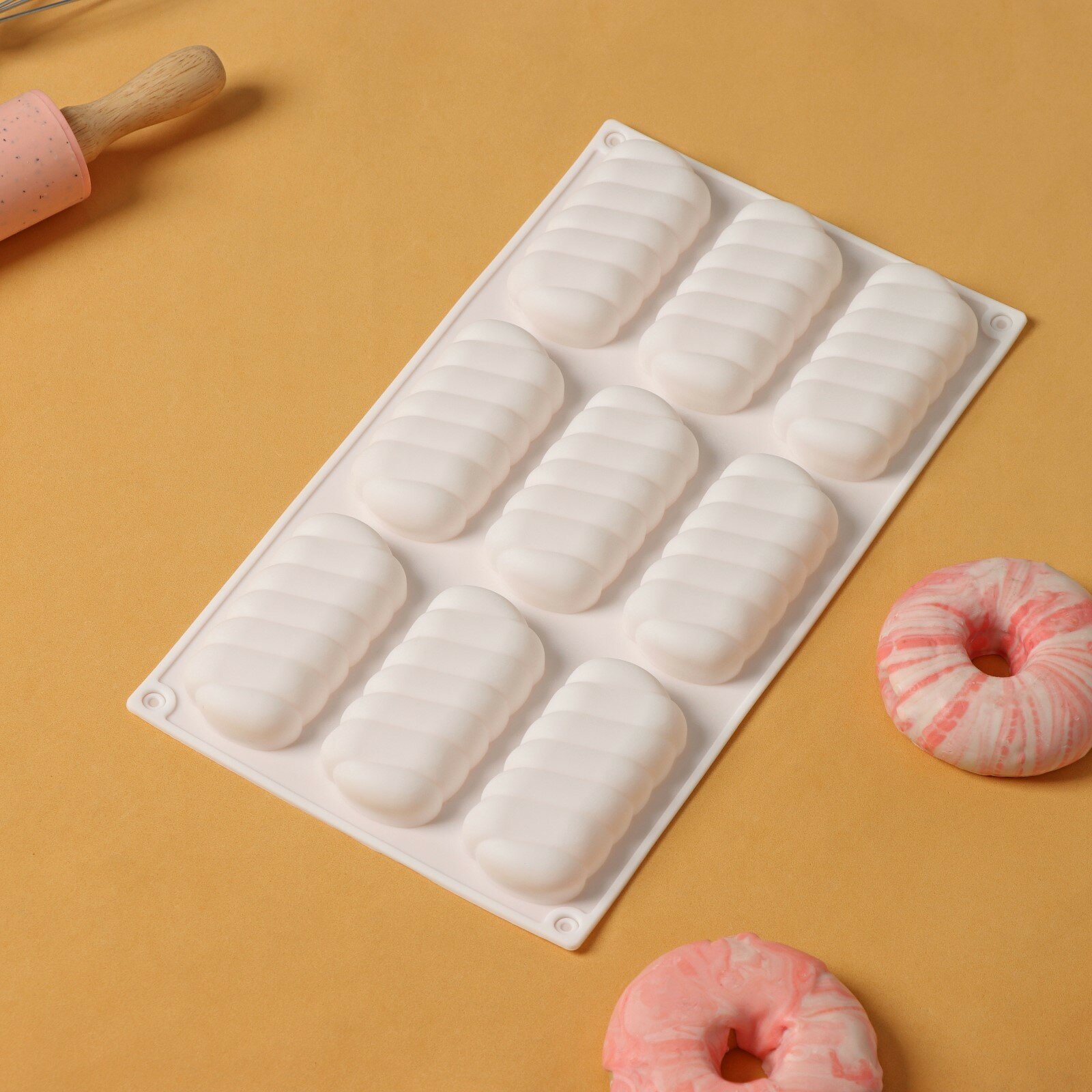 Форма силиконовая для выпечки и муссовых десертов Доляна «Корде», 30×17,5×2 см, 9 ячеек, 9×4,5 см, цвет белый