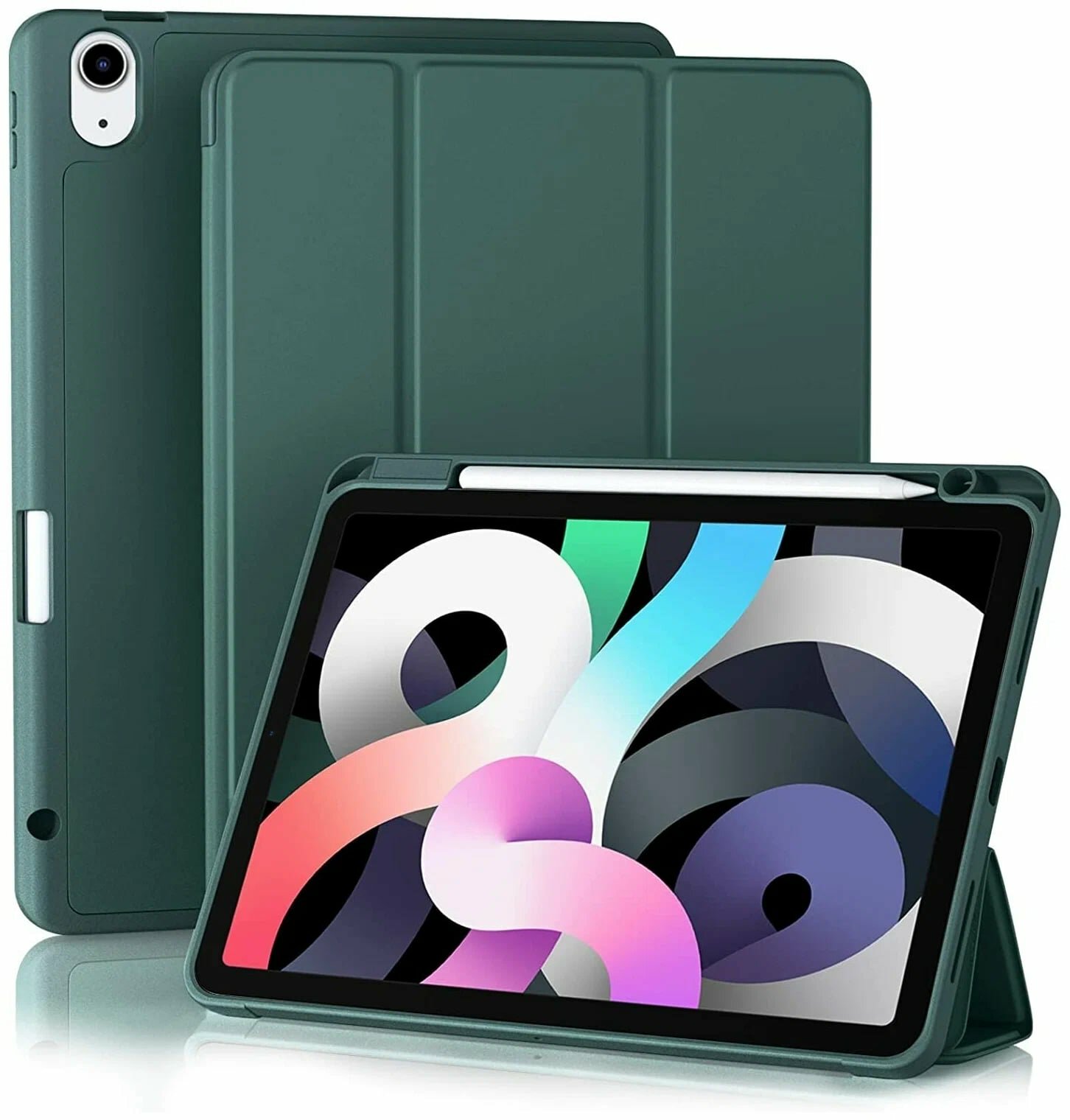 Чехол книжка для iPad Air 4 (10.9", 2020) / iPad Air 5 (10.9", 2022) с отделением для стилуса, темно-зеленый