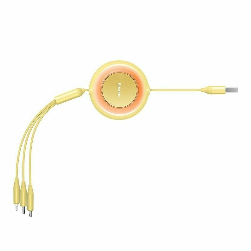 Кабель для зарядки / быстрой зарядки 3 в 1 /универсальная / Выдвижной кабель/ Baseus Bright Mirror Data Cable USB to M+L+C 3.5A 1.1m yellow CAMJ010011