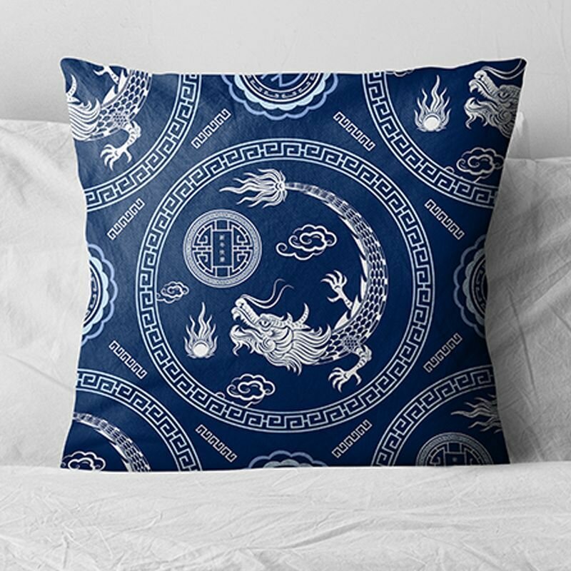 фото Белый Дракон в кольце / Подушка декоративная 40х40/ / велюр / подарок / подушка диванная / подушка для интерьера