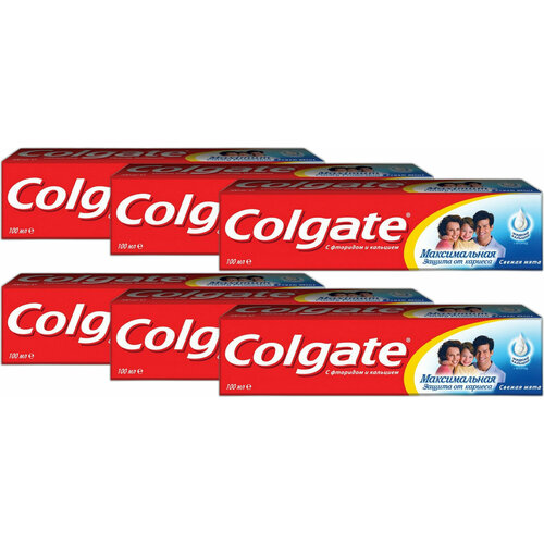 ремонт кариес ремонт всех кариес полости и защита зубов Colgate Зубная паста Максимальная защита от кариеса Свежая мята, 100 мл, 6 шт