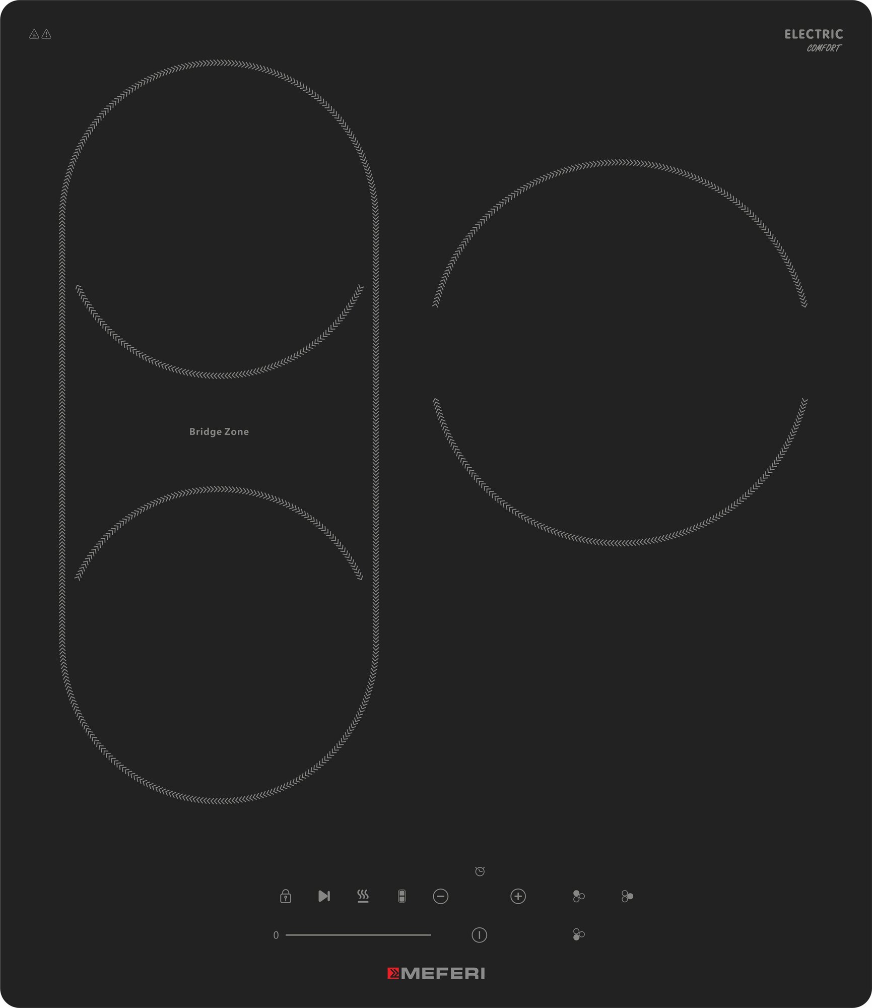 Картинки Варочная панель электрическая MEFERI MEH453BK COMFORT 45 см, 4200 Вт, черный, объединение конфорок Bridge Zone, слайдер