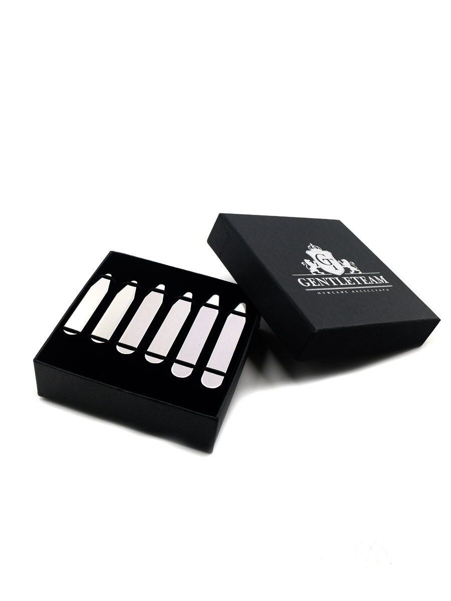 Косточки для воротника стальные, подарочный набор GENTLTEAM, 6х1 см, хром, 6 штук