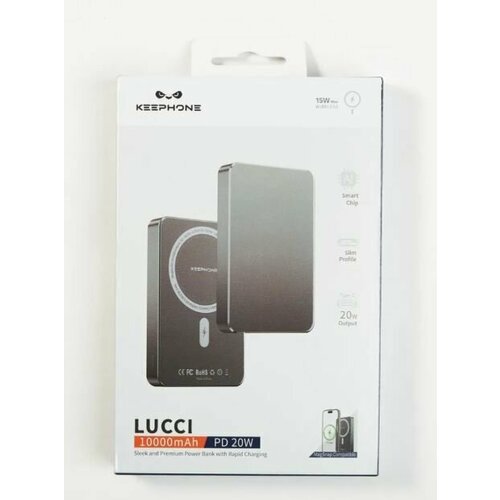 Внешний аккумулятор Power Bank Keephone PB-34 LUCCI Magsafe 10000mAh PD 20W зарядный кабель gunmetal 5750₽