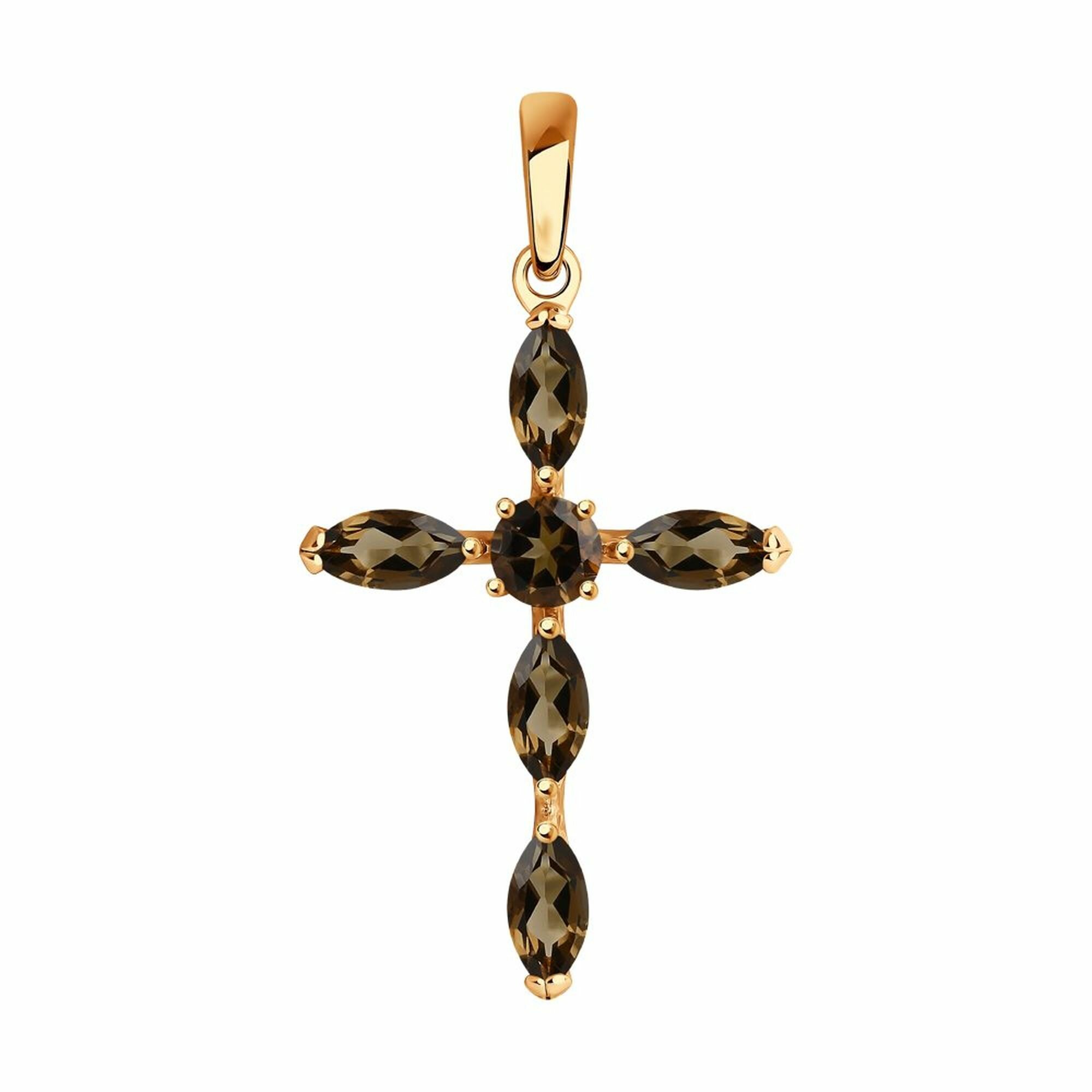 Крестик Diamant online, серебро, 925 проба, золочение, раухтопаз