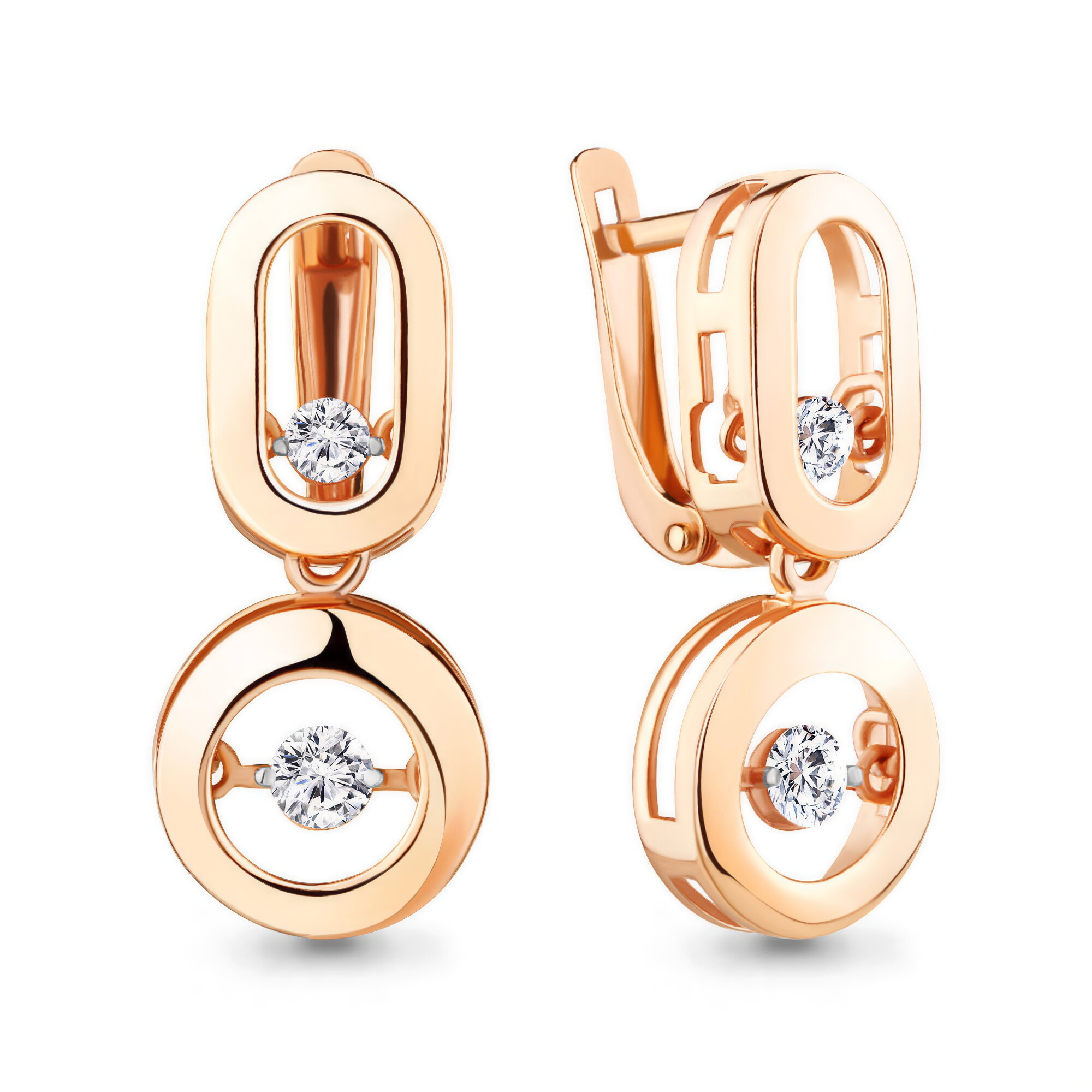 Серьги Diamant online, серебро, 925 проба, золочение, фианит, длина 2.2 см, , прозрачный — фото 1