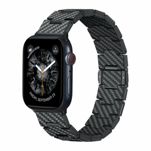 Браслет PITAKA Carbon Fiber Link серия Retro для Apple Watch 38404142444549mm чёрносерый полоска 8726₽