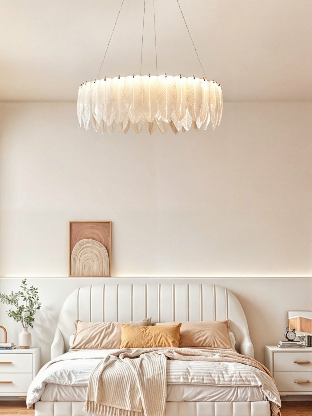 Люстра светодиодная, круглая, овальная, с перьями, в спальню, гостиную, детскую Круг 60 см, Конфетный