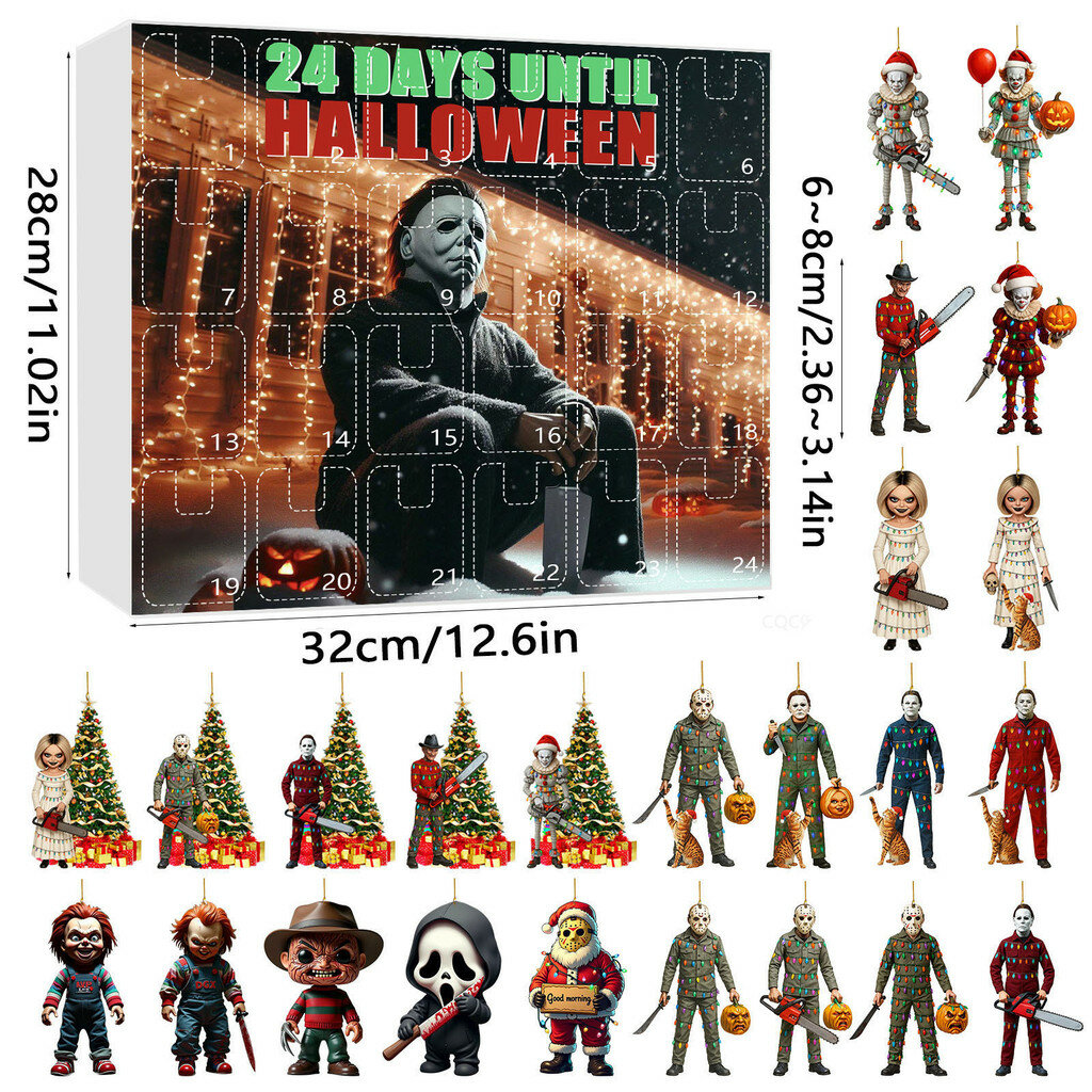 Halloween series 24day countdown calendar with horror characters acrylic hanging decorations for festive celebrations style a